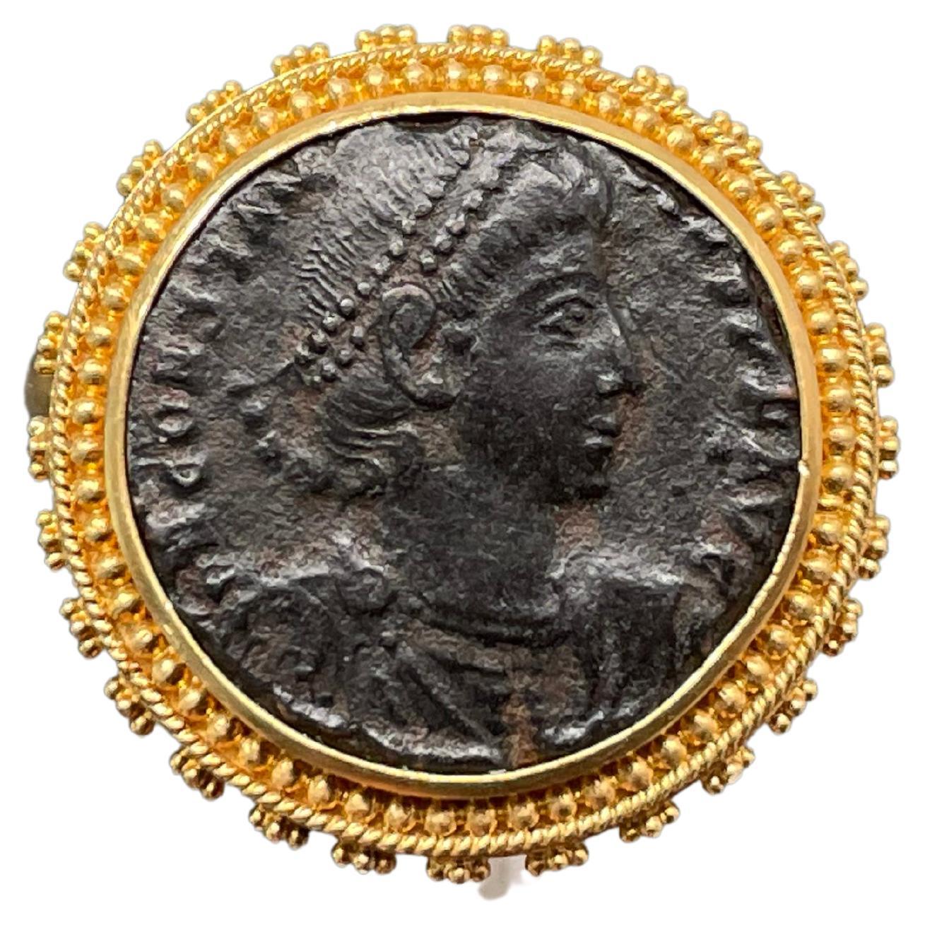 Ancient Roman 3rd Century Constantius II Coin 22K Gold Ring