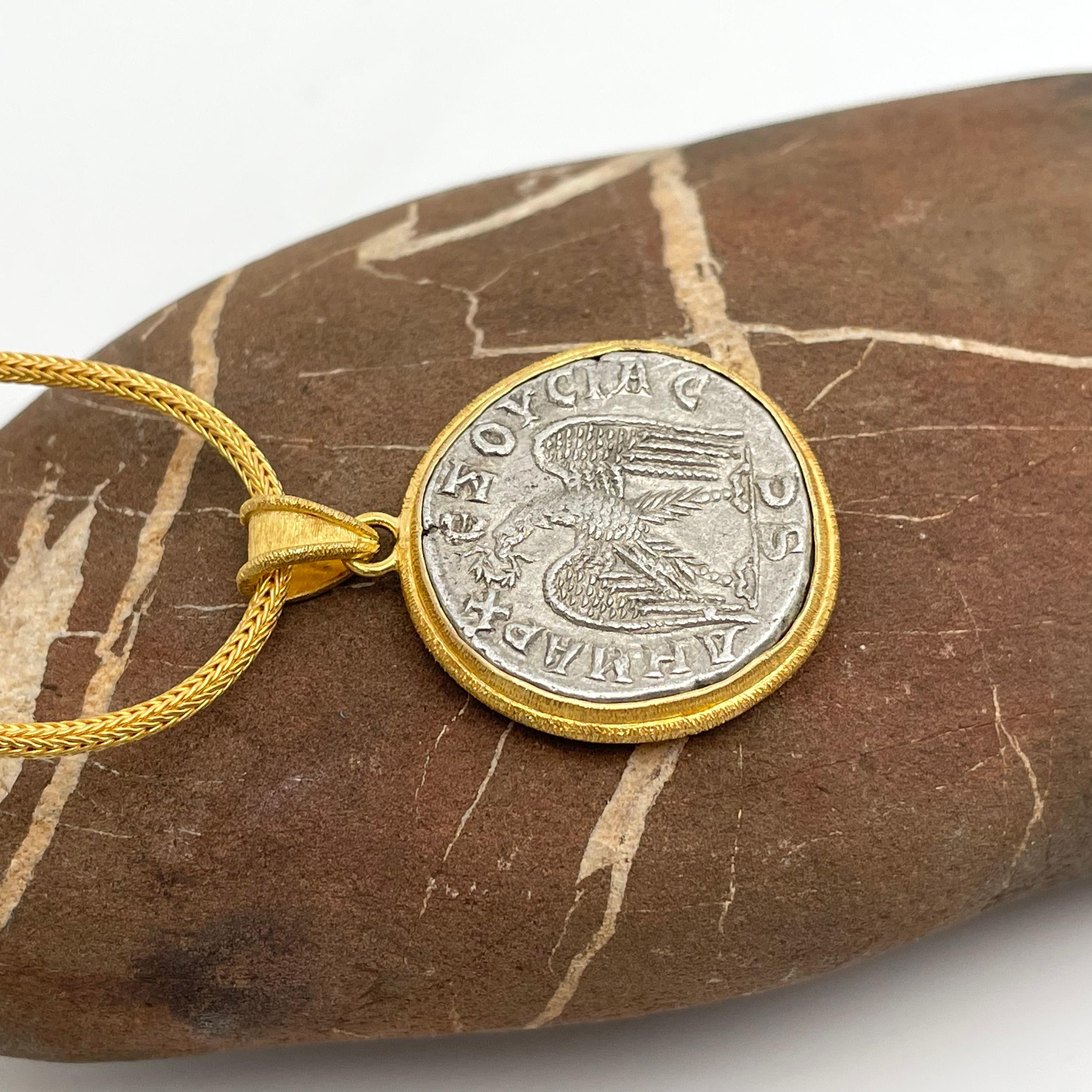 Classical Roman Ancient Roman 3rd Century Eagle Coin 18K Gold Pendant