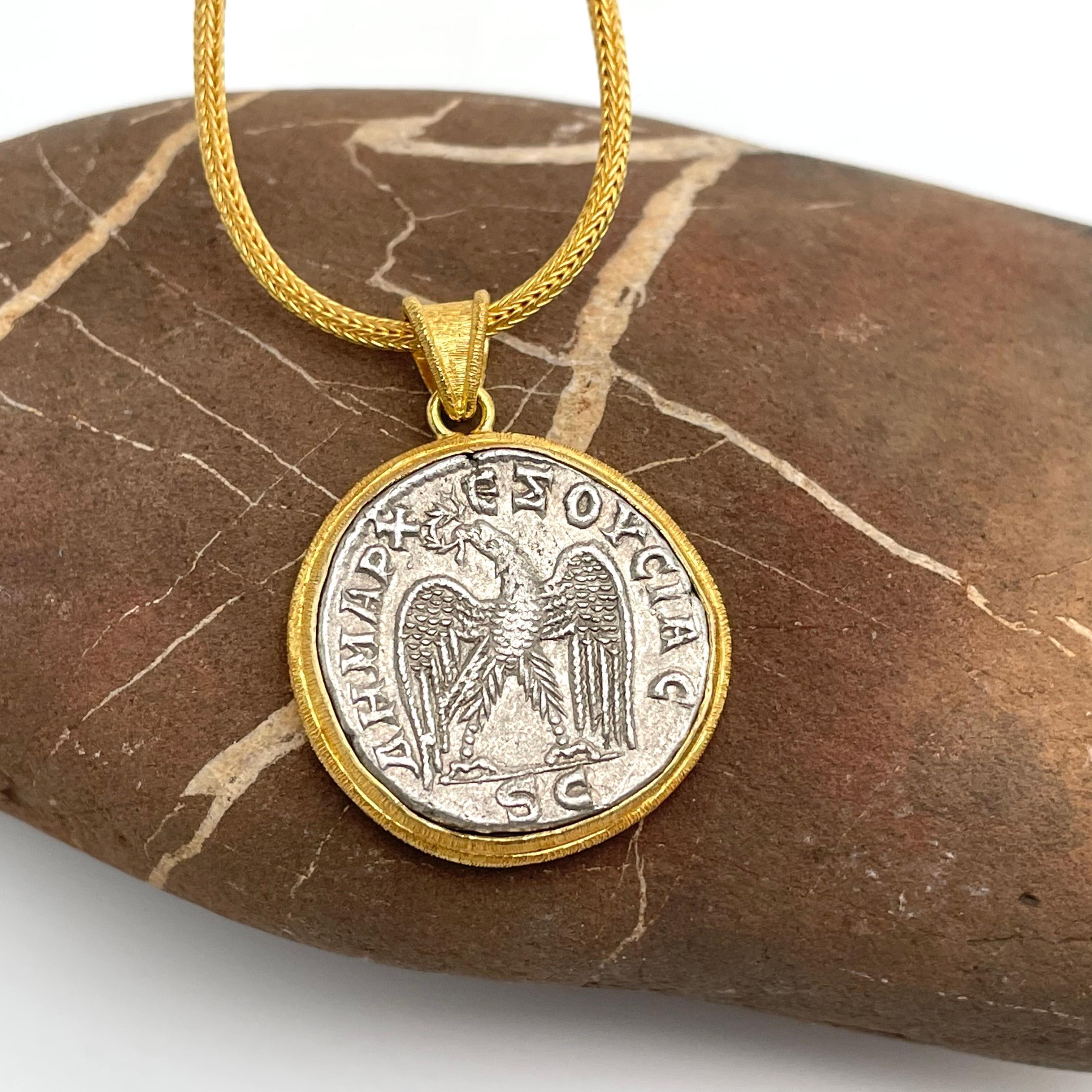 Women's or Men's Ancient Roman 3rd Century Eagle Coin 18K Gold Pendant