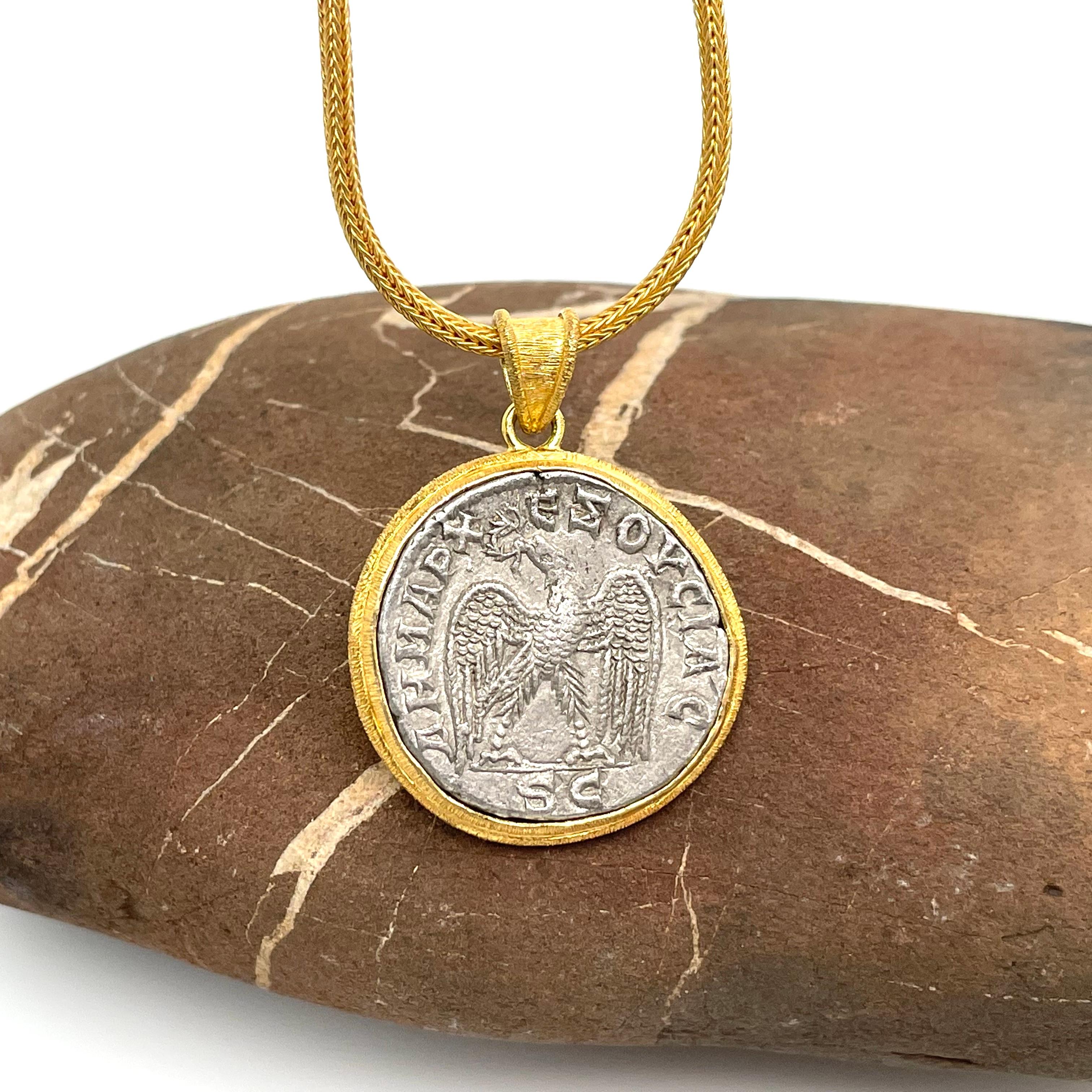 Ancient Roman 3rd Century Eagle Coin 18K Gold Pendant 1