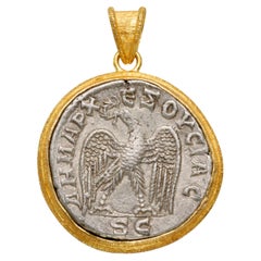 Ancient Roman 3rd Century Eagle Coin 18K Gold Pendant