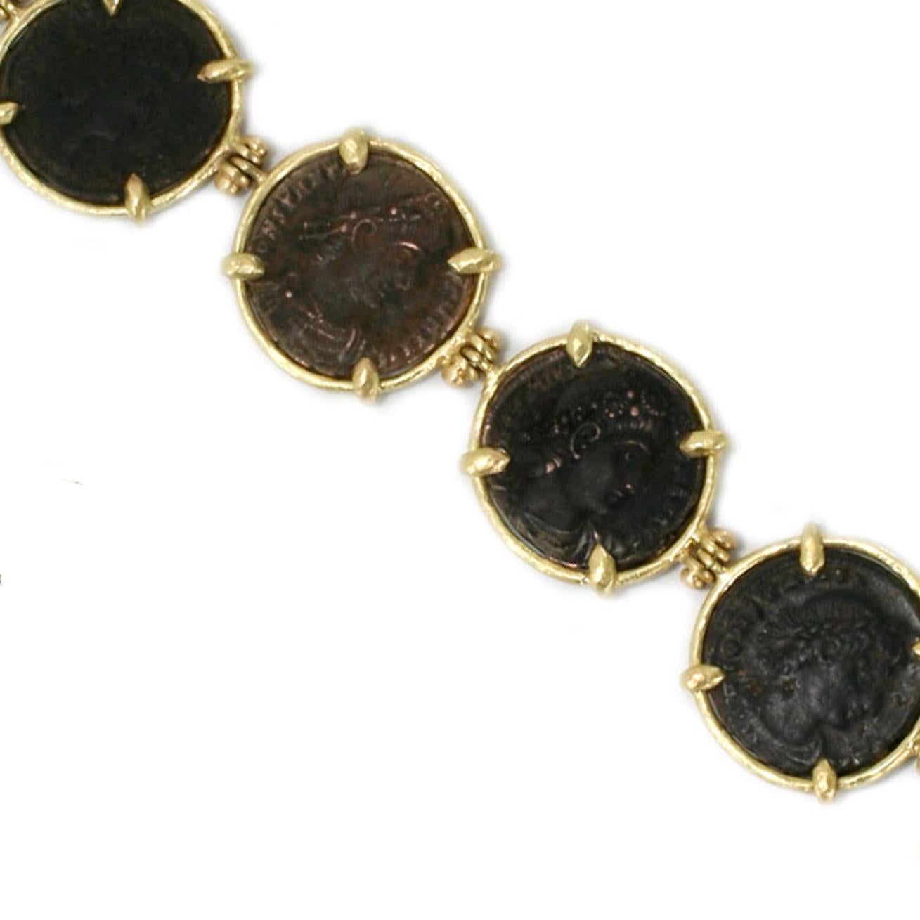Ancient Roman 3rd Century Emperor Constans Coins 18K Gold Bracelet  For Sale 8