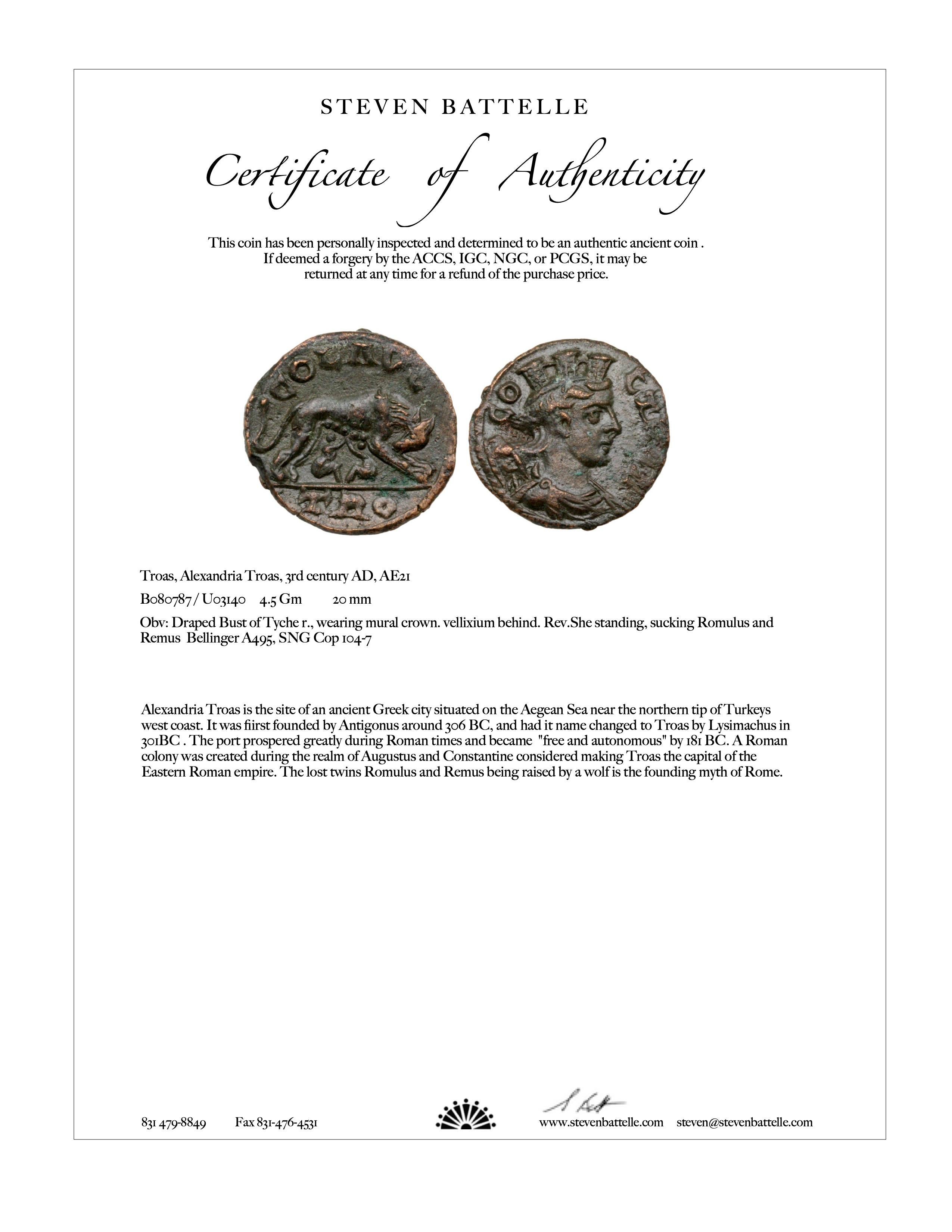 Pendentif en or 18 carats avec pièce de monnaie romaine antique Romulus et Remus du 3e siècle 5