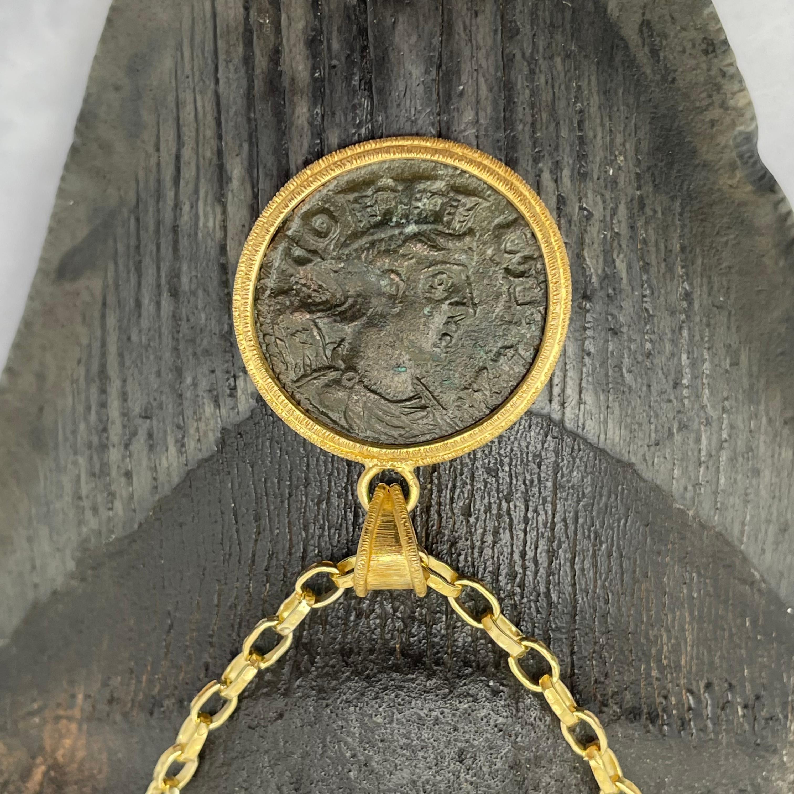 Women's or Men's Ancient Roman 3rd Century Romulus and Remus Wolf Coin 18K Gold Pendant