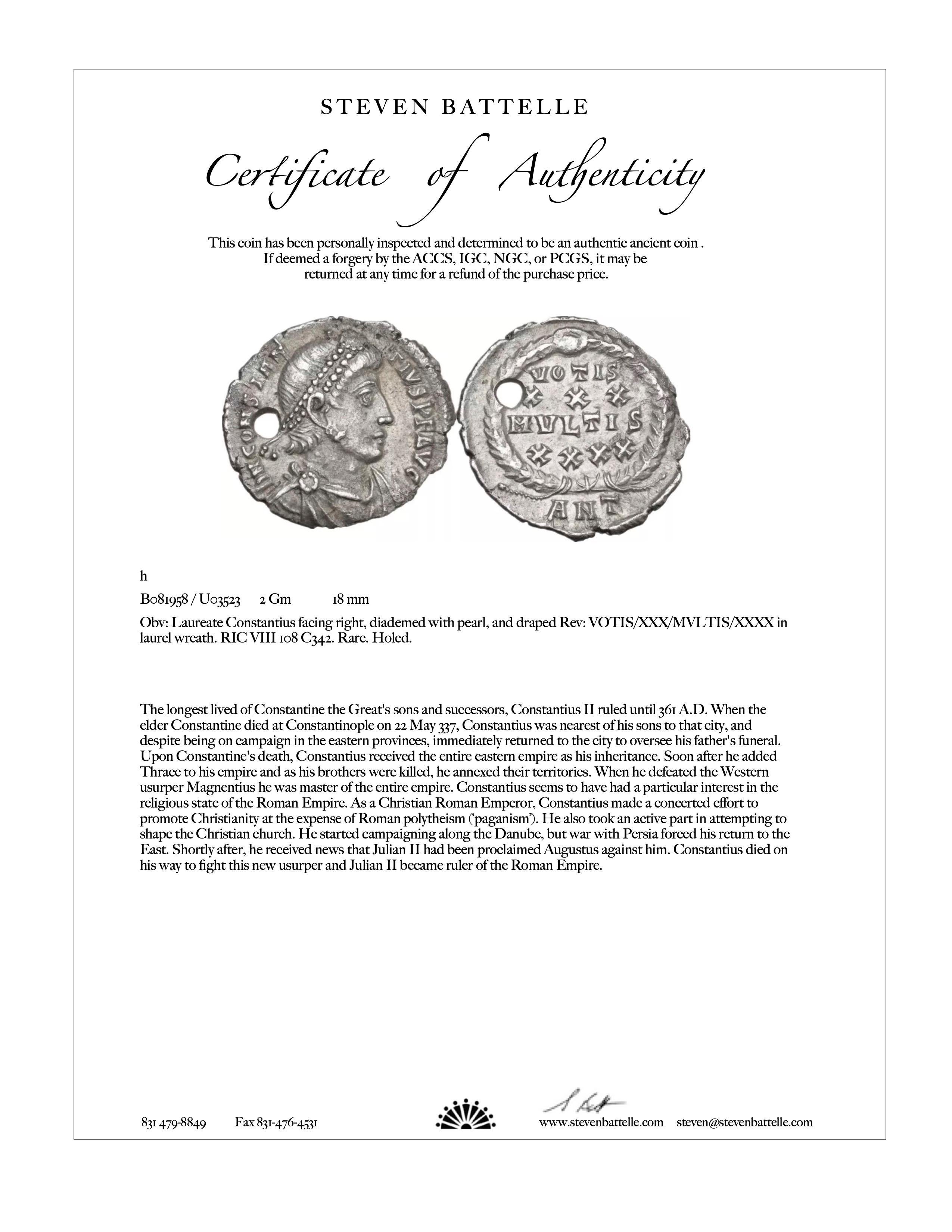 Ancient Roman 4th Century AD Constantius II Coin Diamonds 18K Gold Pendant  For Sale 3
