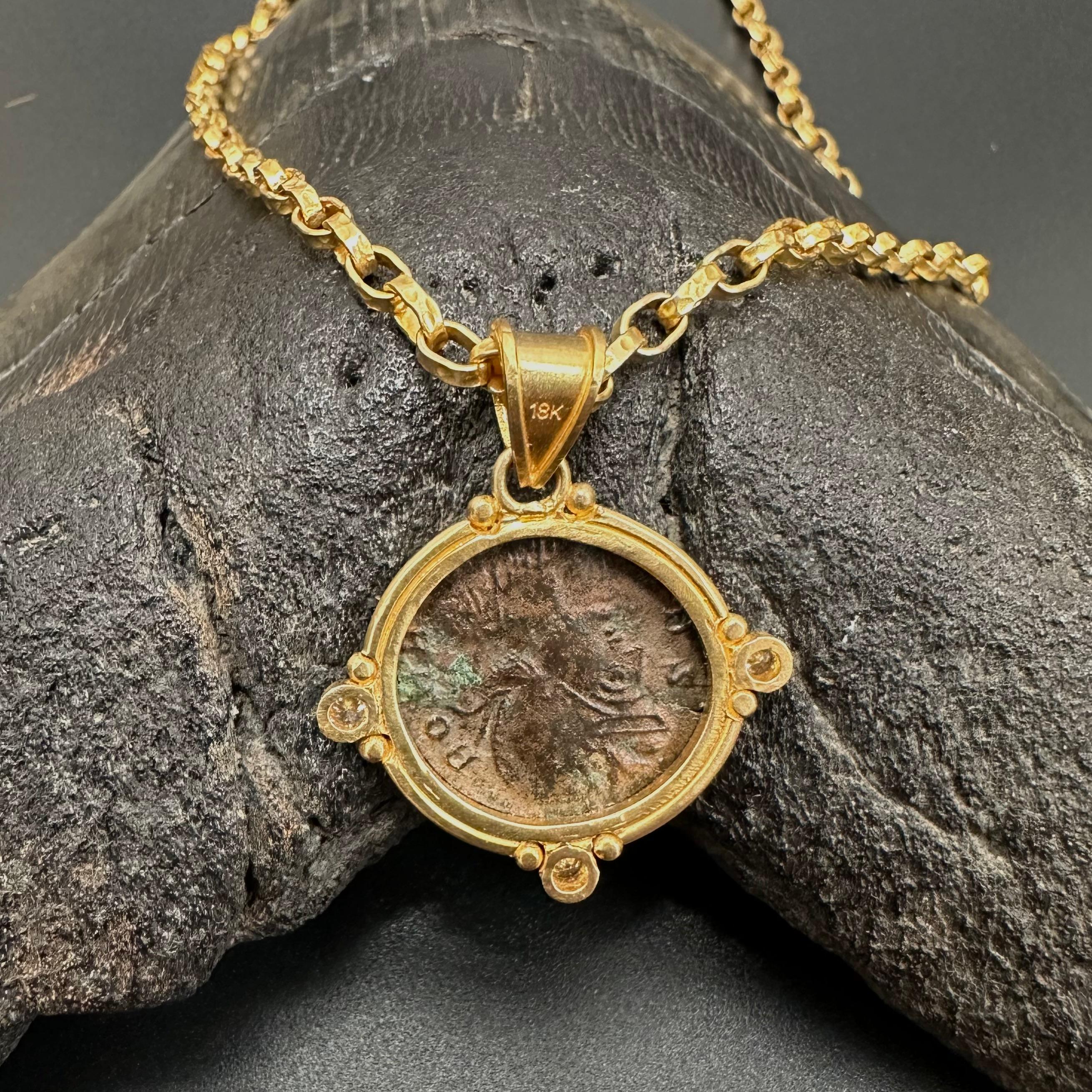 Ancient Roman 4th Century AD Romulus/Remus Coin Diamonds 18K Gold Pendant For Sale 2