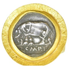 Ancient Roman, 81 B.C, Coin  22K gold Ring centering the Authentic Fine Denarius