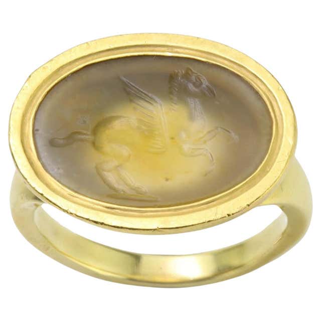 Antique Roman 24K Gold Ring with Nicolo Intaglio of a Warrior (Circa ...