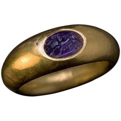 Antique Ancient Roman Amethyst Intaglio Gold Ring