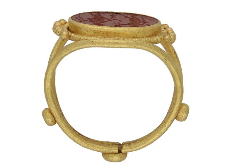 Ancient Roman Apollo and Salus Intaglio Ring, circa 3rd-4th