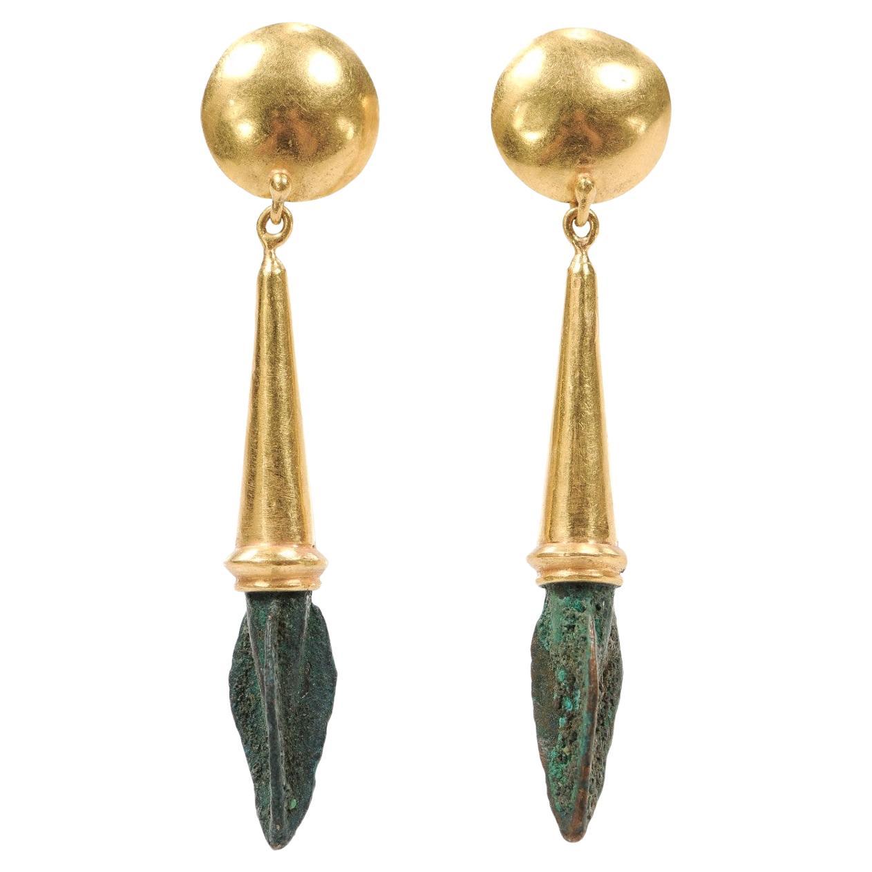 Ancient Roman Arrowhead Earrings w/ 21K