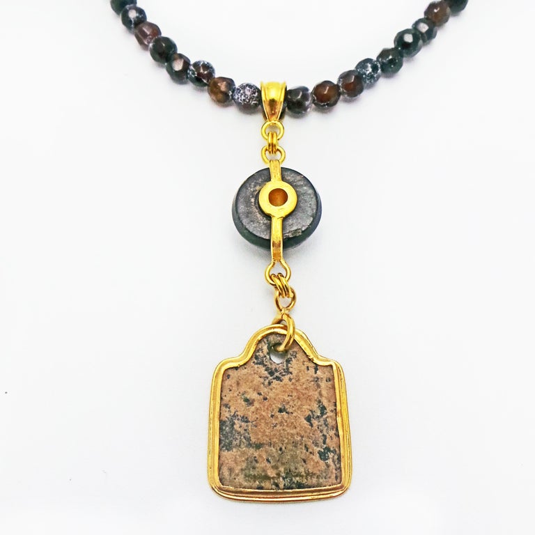 Ancient Roman Artifacts Pendant on Fire Agate Beaded Necklace For Sale ...