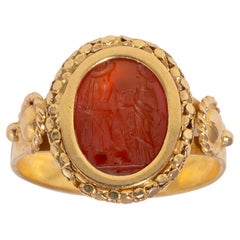 Ancient Roman Asclepius and Hygeia Intaglio Ring Circa 2nd Century AD