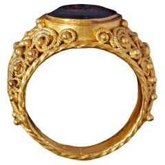 Ancienne bague romaine en or à intaille en agate noire Cocidius 3ND Century ADS