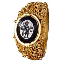 Ancient Roman Black Agate Intaglio Cocidius Mounted In Gold Ring 3ND Century AD Ancient Roman Black Agate Intaglio Cocidius Mounted In Gold Ring 3ND Century AD