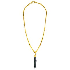Ancient Roman Bronze Arrowhead 22 Karat Yellow Gold Pendant Necklace