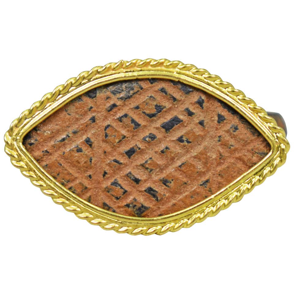 Ancient Roman Bronze Carved Signet Ring with 22 Karat Gold Rope Bezel ...