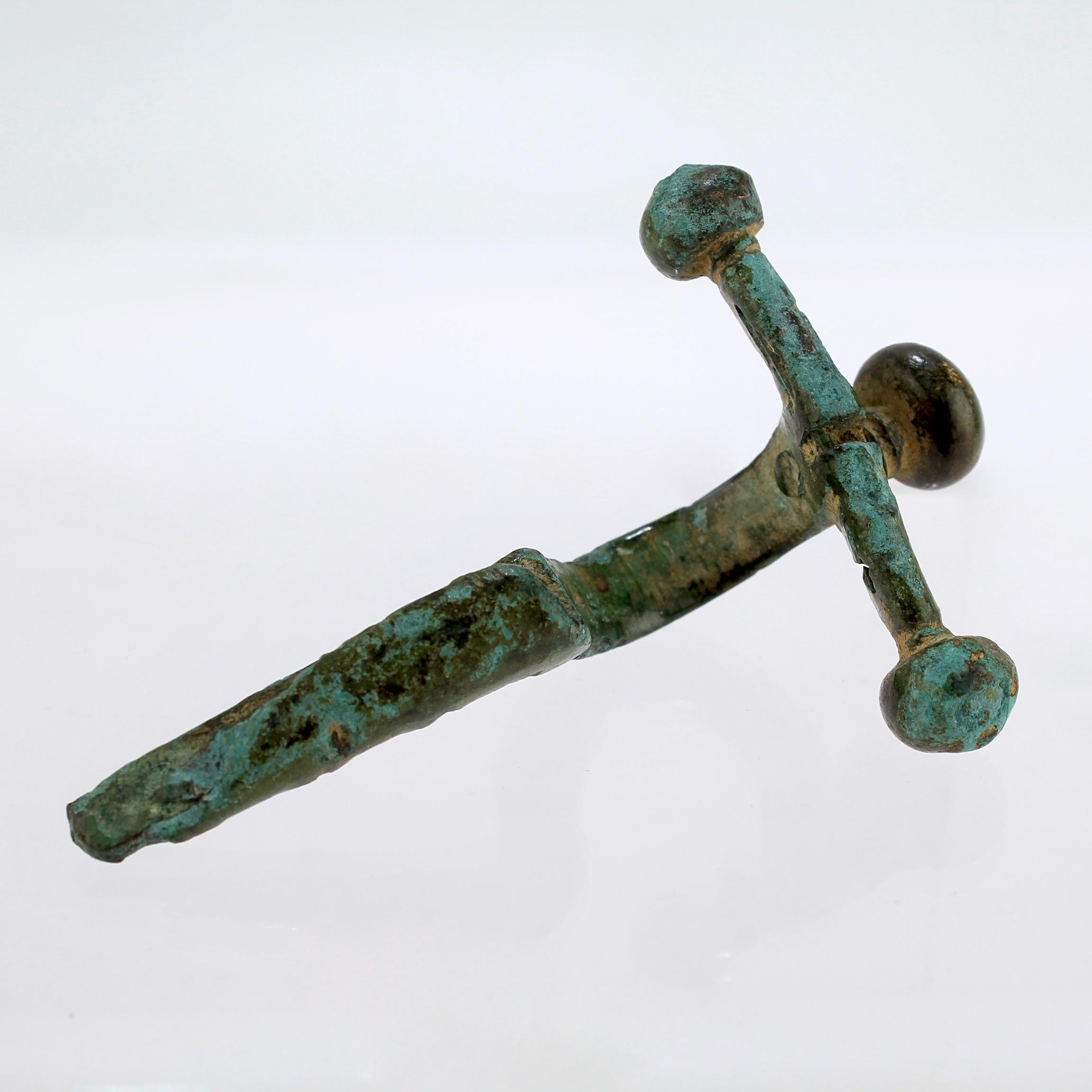Ancient Roman Bronze Crossbow Fibula or Toga Pin For Sale 4