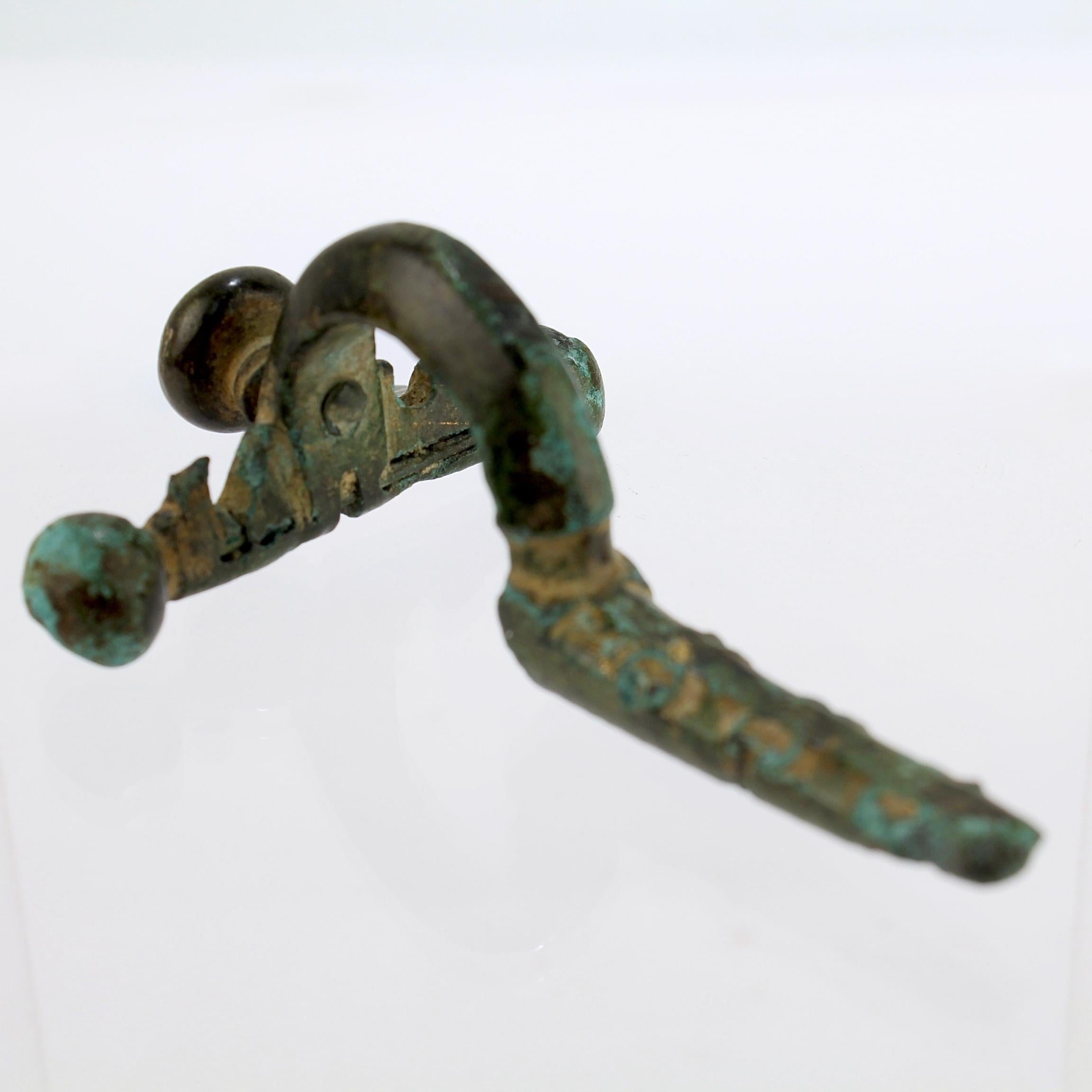 Classical Roman Ancient Roman Bronze Crossbow Fibula or Toga Pin For Sale