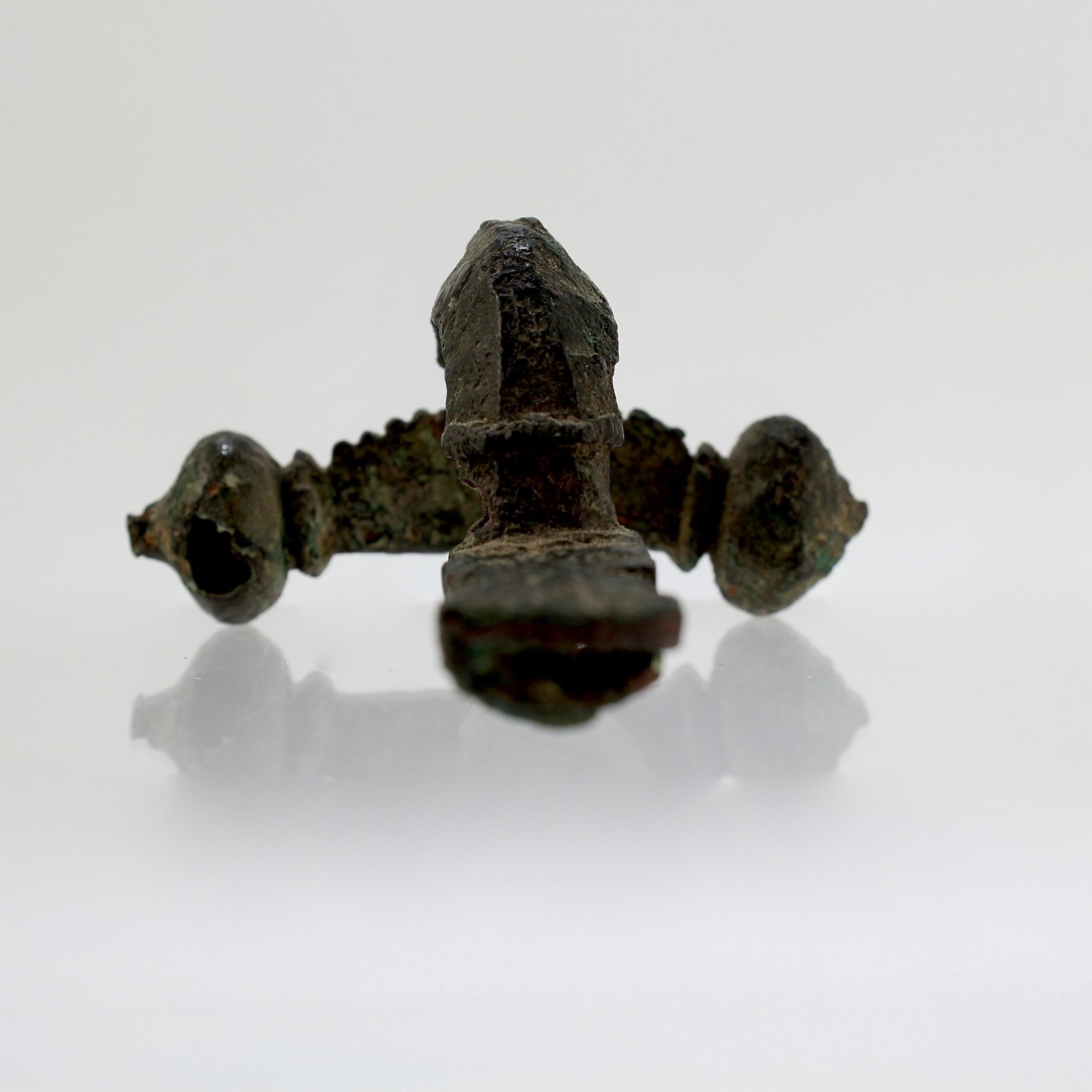 Classical Roman Ancient Roman Bronze Crossbow Fibula or Toga Pin For Sale