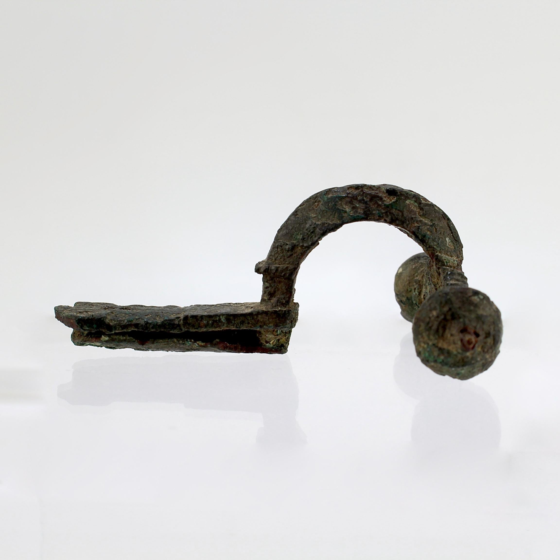 Italian Ancient Roman Bronze Crossbow Fibula or Toga Pin For Sale