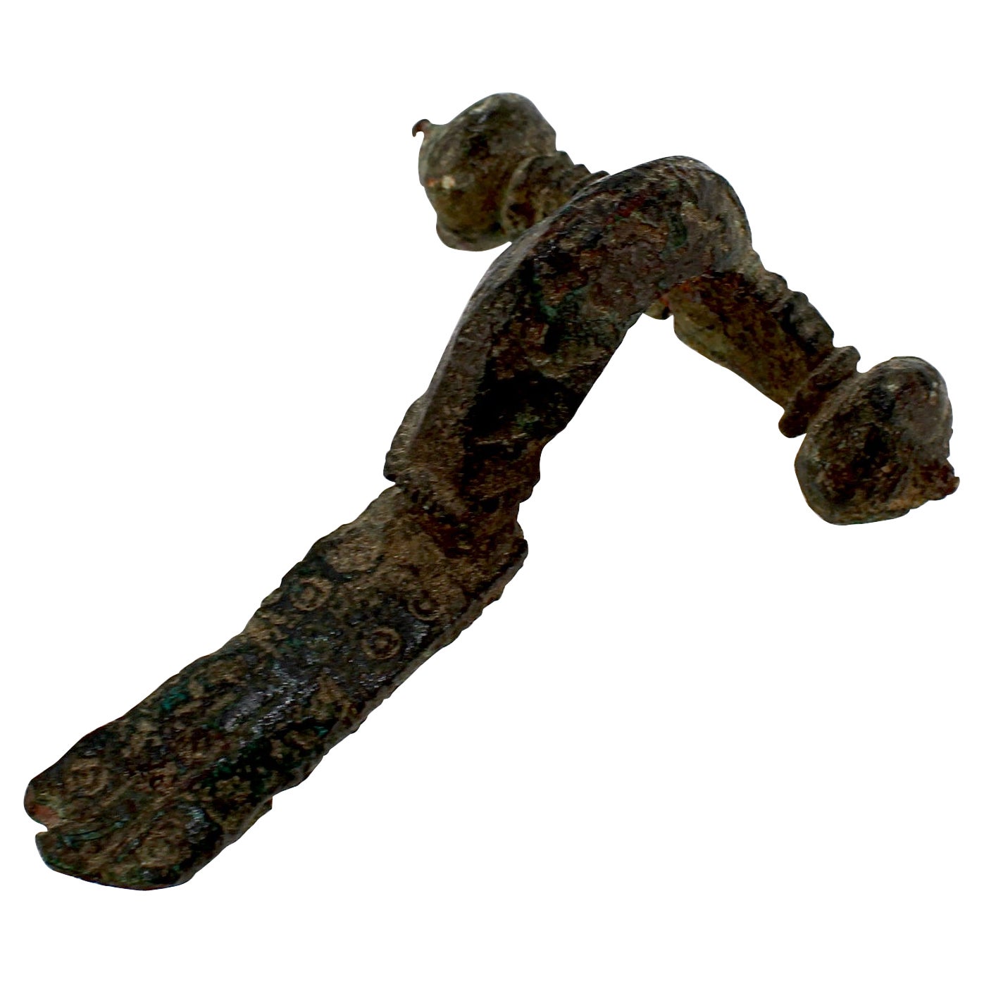 Fibula per balestra o spilla per toga in bronzo dell'antica Roma