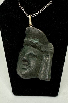Ancient Roman Bronze Head Of A Youth Pendant 2nd century AD 14 Karat Gold