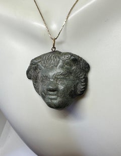 Ancient Roman Bronze Head of Medusa Serpent Pendant Necklace 2nd Century AD 14K