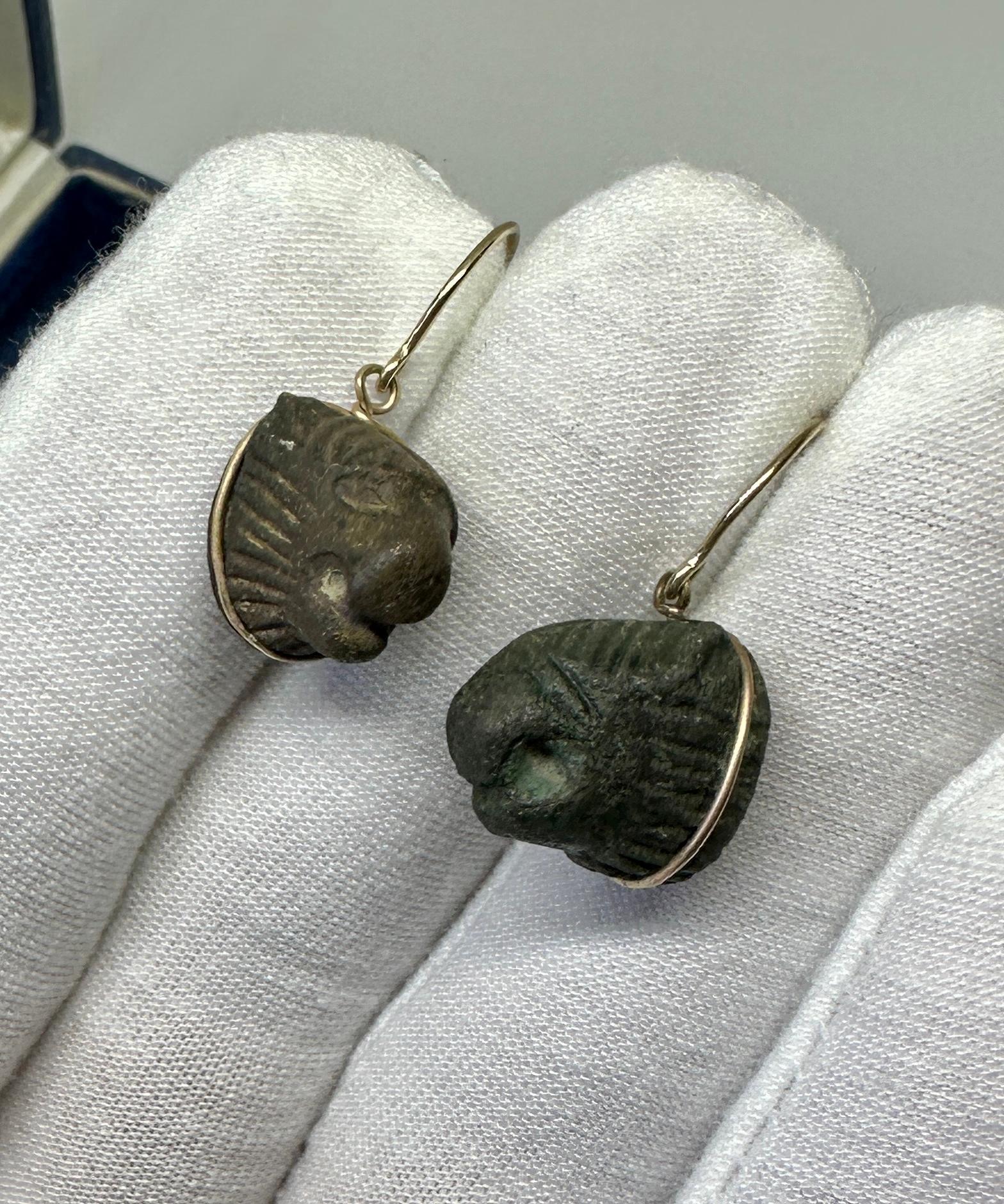 Boucles d'oreilles Lion en bronze de l'Antiquité romaine 1er-2ème siècle ADS Or 14 carats en vente 6