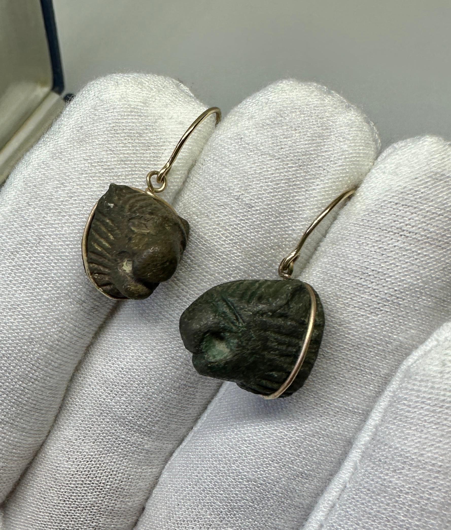 Boucles d'oreilles Lion en bronze de l'Antiquité romaine 1er-2ème siècle ADS Or 14 carats en vente 2