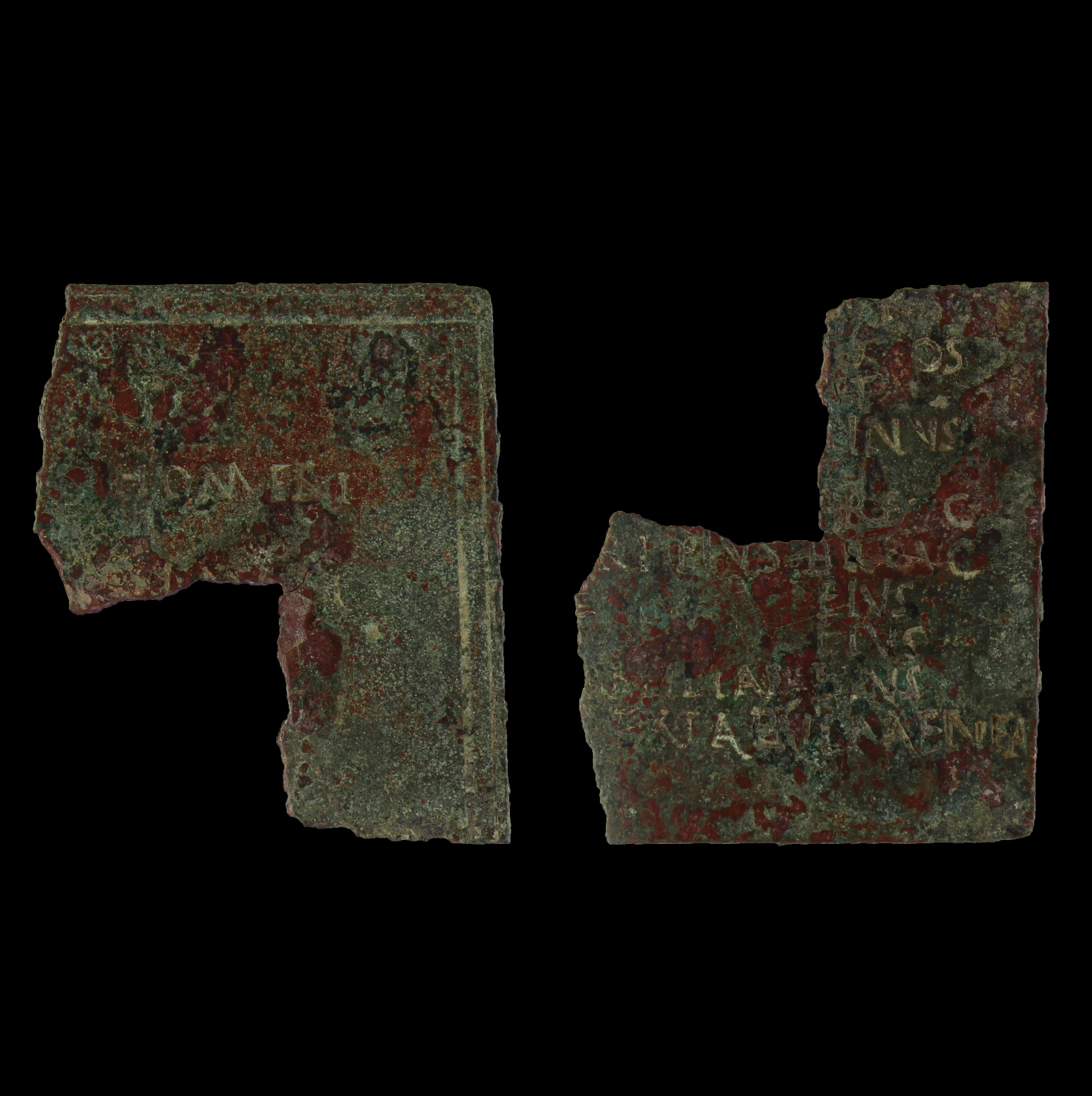 ITEM: Military diploma (fragment)
MATERIAL: Bronze
CULTURE: Roman
PERIOD: 2nd Century A.D
DIMENSIONS: 70 mm x 57 mm, 27,5 gr
CONDITION: Good condition. Includes the publication.
PROVENANCE: Ex American Gallery, acquired in 2013. Ex European