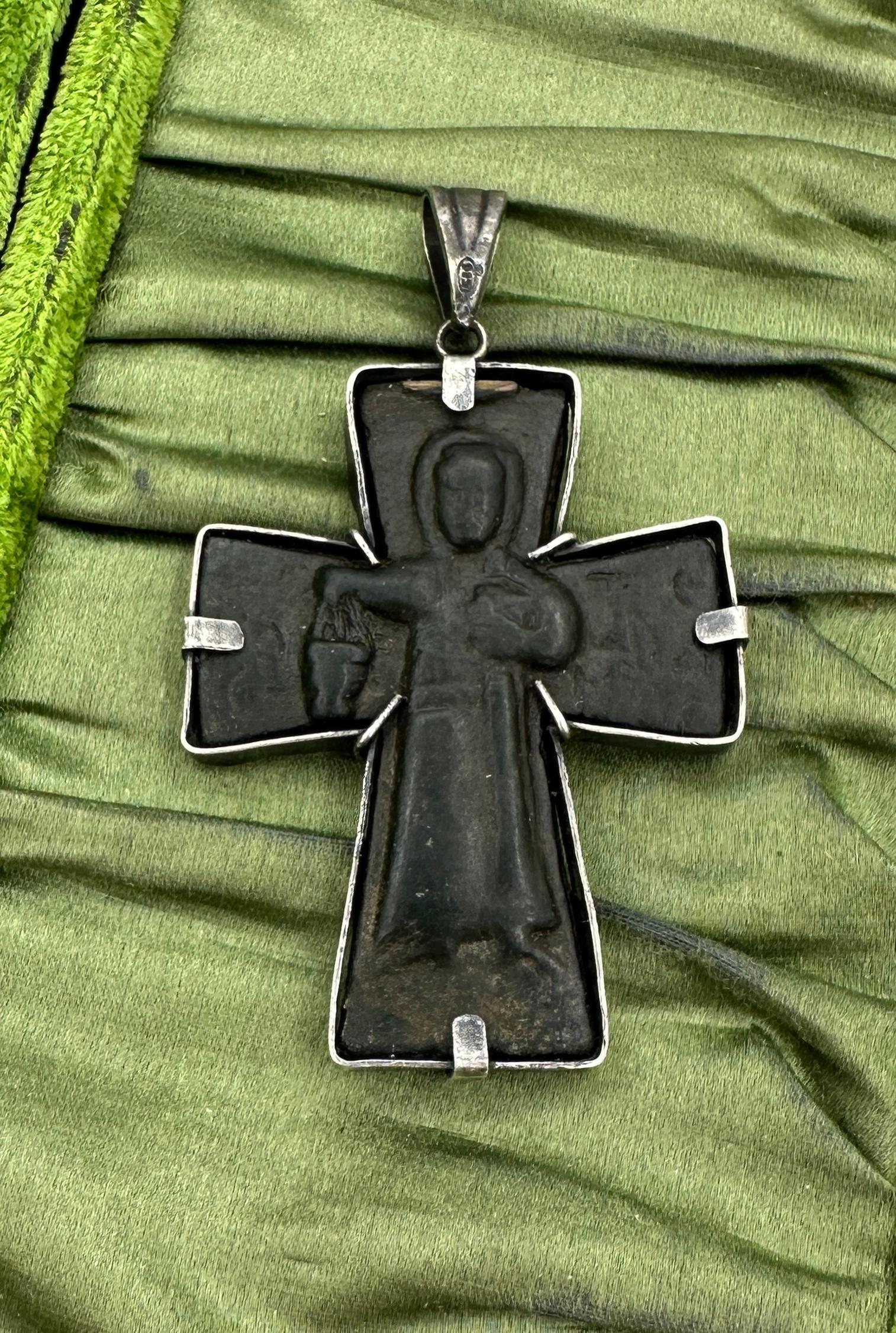 Women's or Men's Ancient Roman Byzantine Bronze Cross Pendant Necklace Helena Holy Water 700 AD For Sale