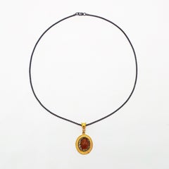 Ancient Roman Carnelian and Silver Artifact 22k Gold Pendant Necklace