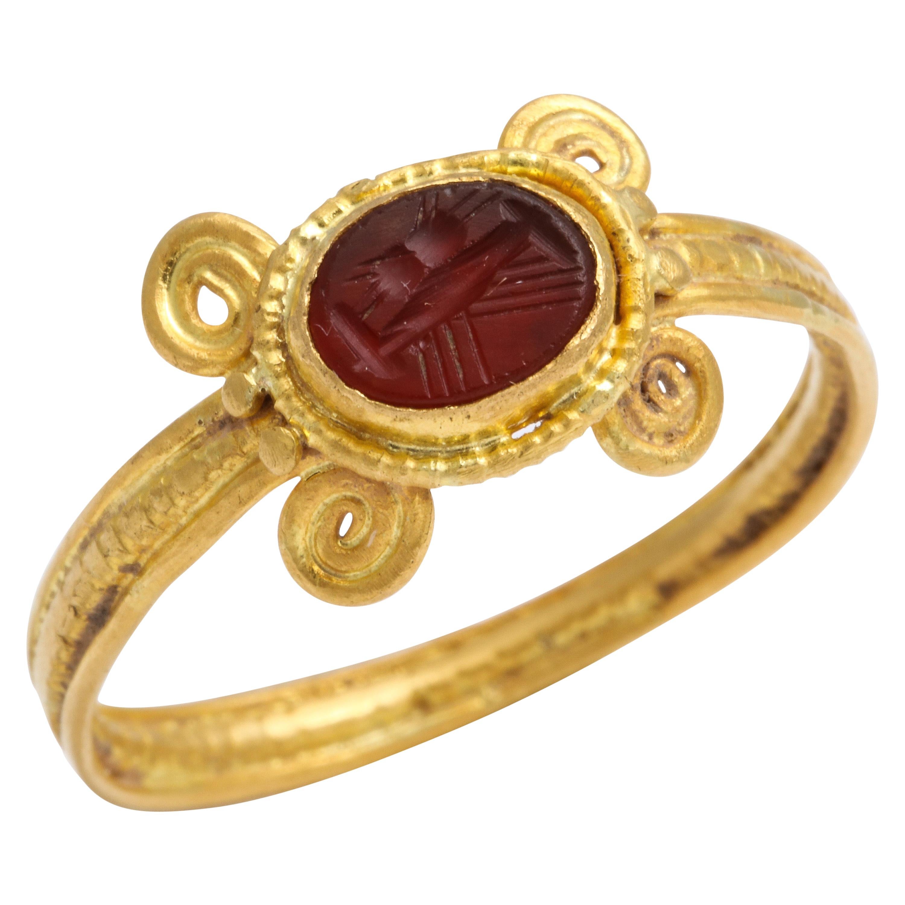 Ancient Roman Carnelian Intaglio Ring with Clasped Hands For Sale