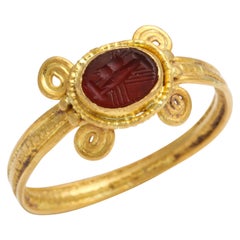 Ancient Roman Carnelian Intaglio Ring with Clasped Hands