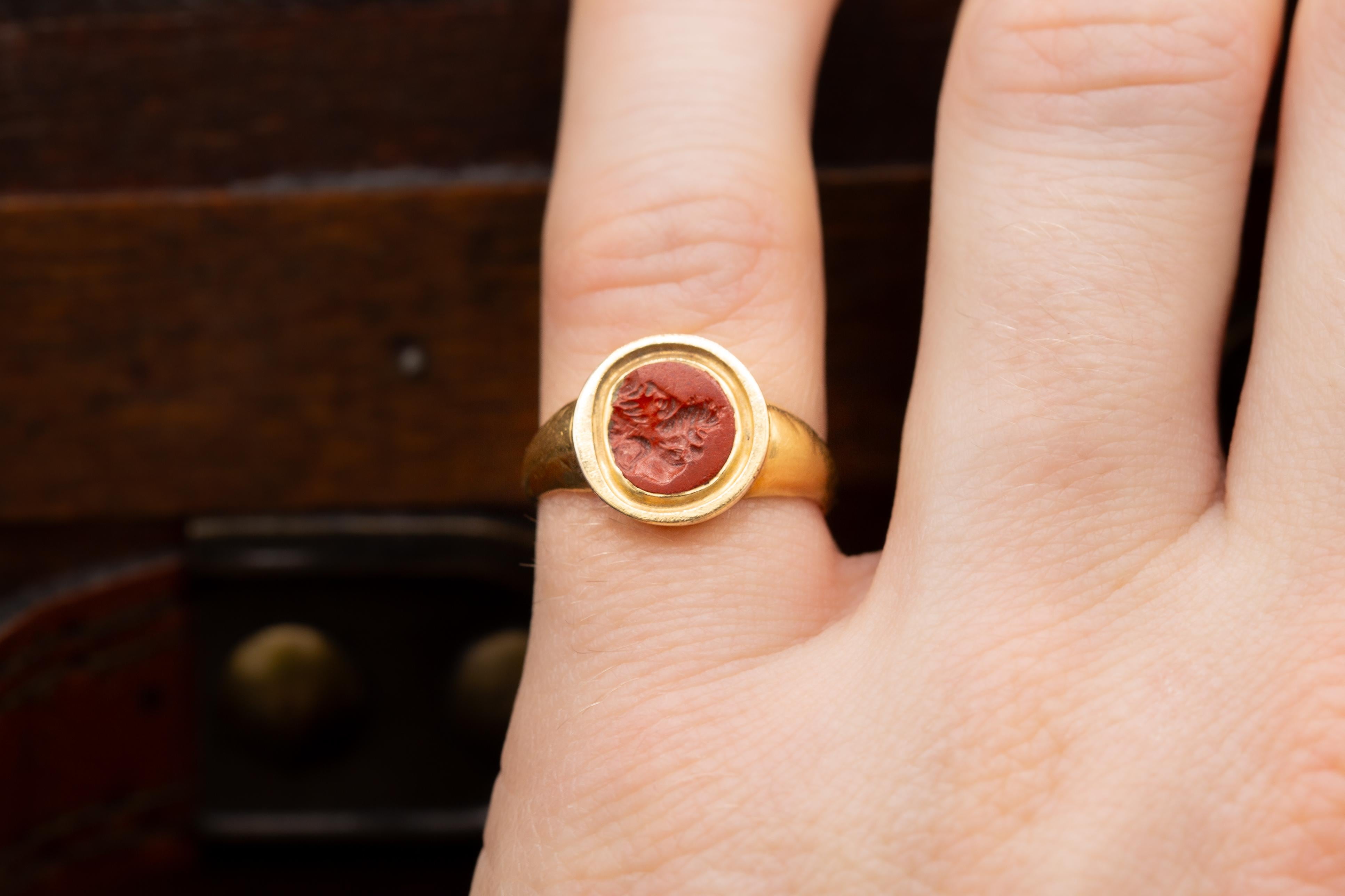 Ancient Roman Carved Red Jasper Gryllus Signet Ring Antique Georgian  For Sale 6