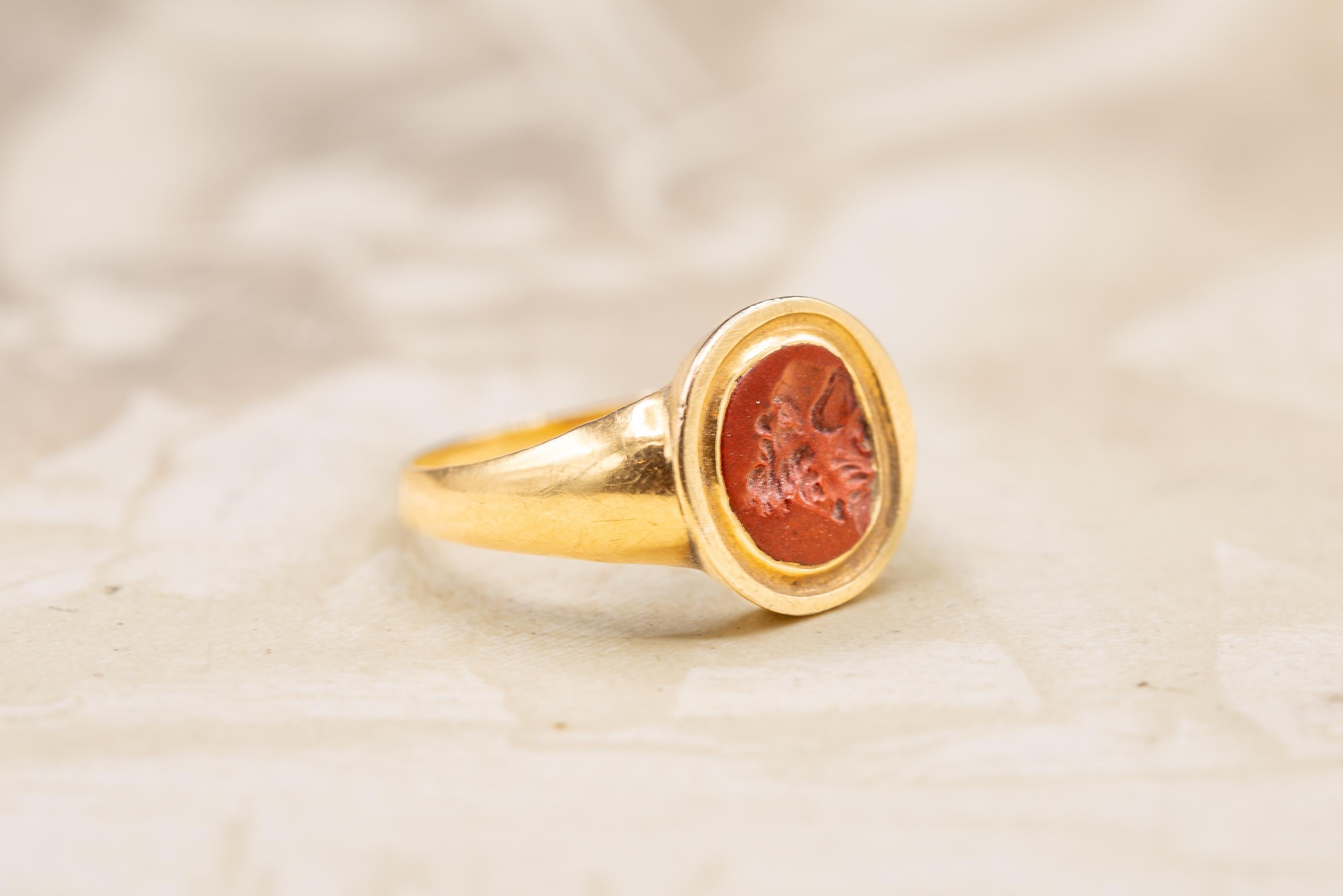 Ancient Roman Carved Red Jasper Gryllus Signet Ring Antique Georgian  For Sale 1
