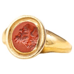 Ancient Roman Carved Red Jasper Gryllus Signet Ring Antique Georgian 