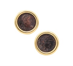 Ancient Roman Coin Earrings in 18Kt Gold 306 337 AD Constantine Bronze Follies