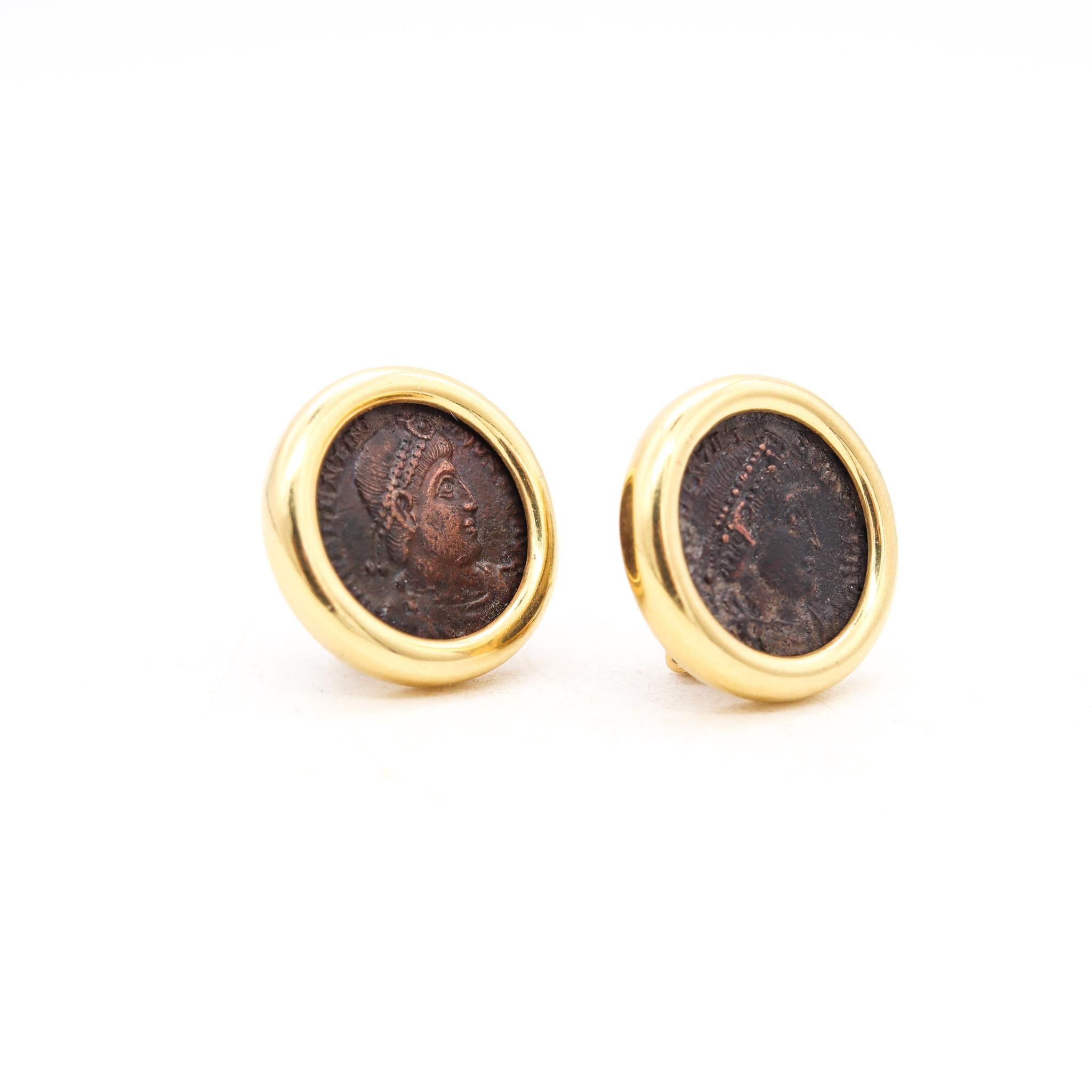 Women's Ancient Roman Coin Earrings in 18Kt Gold 306 337 AD Constantine Bronze Follies