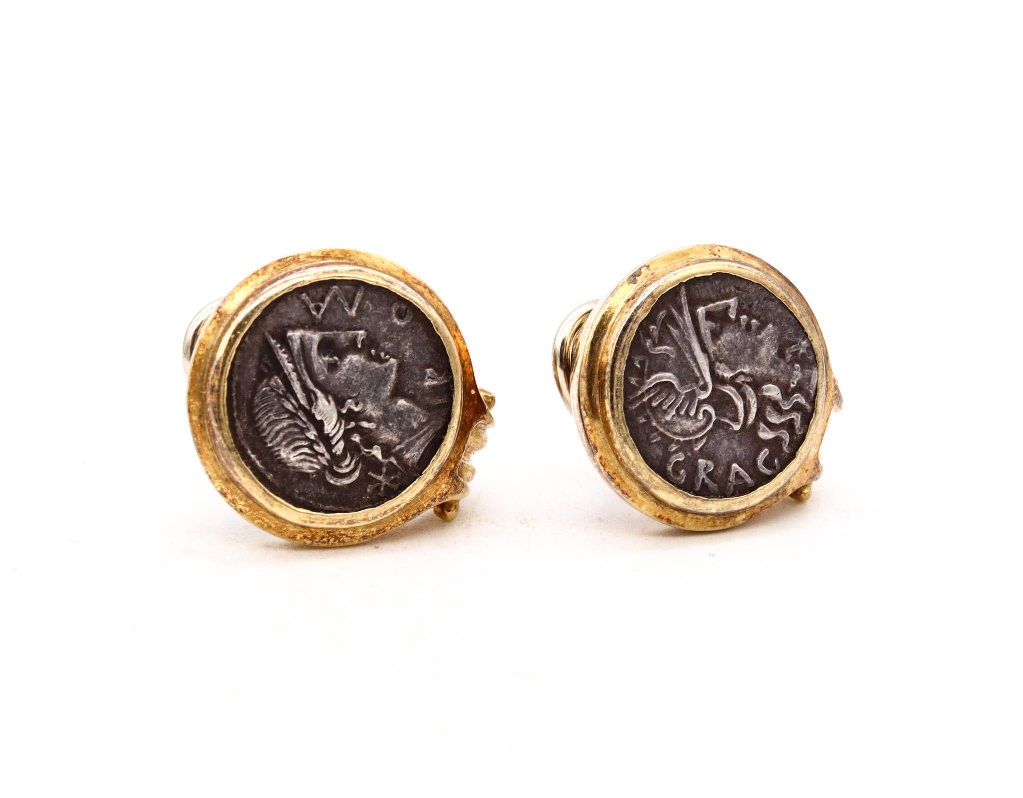 Women's Ancient Roman Coin Earrings in 18kt Yellow Gold with 136-114 BC Silver Denarius