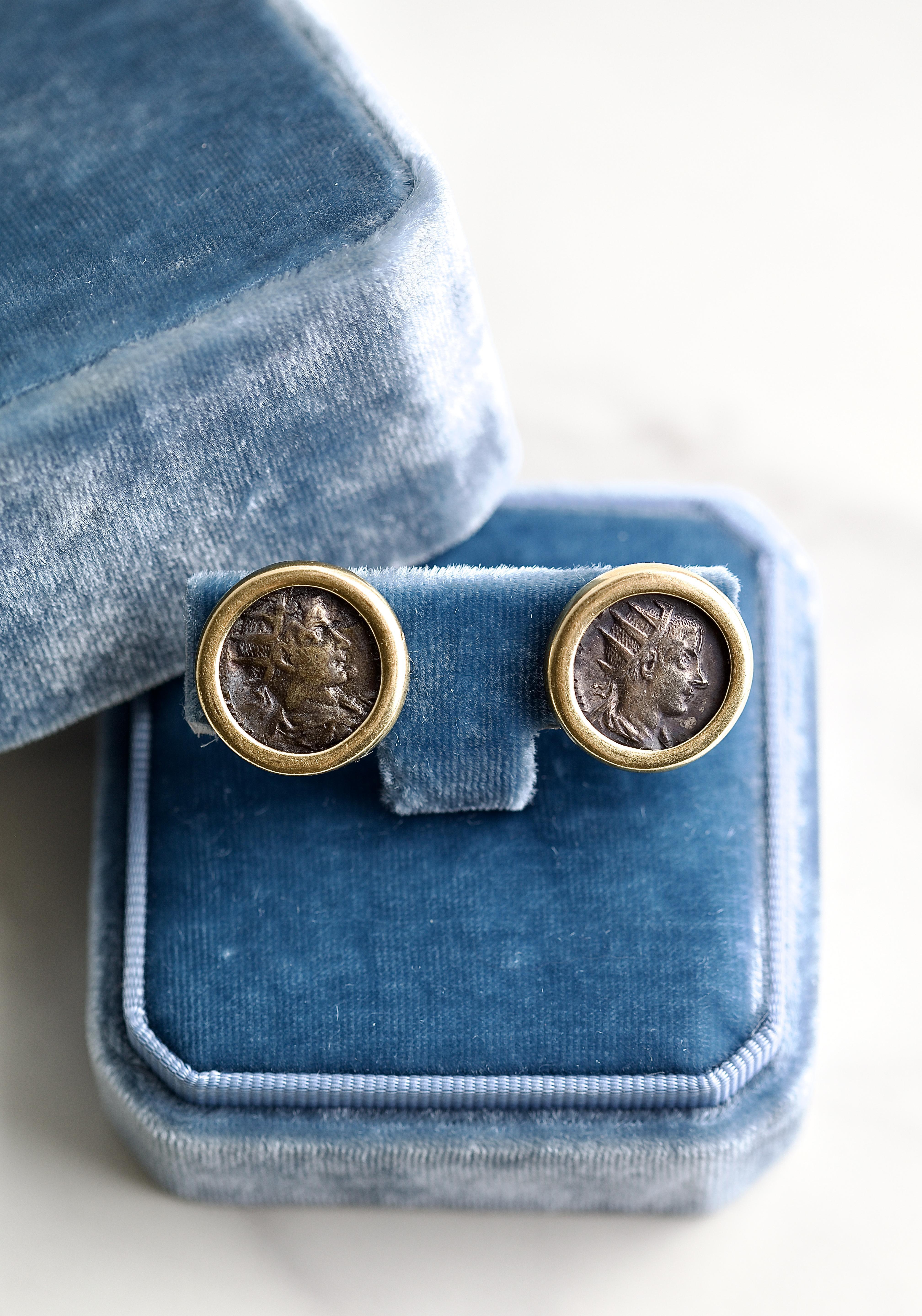 Women's or Men's Ancient Roman Coin Gold Earrings For Sale