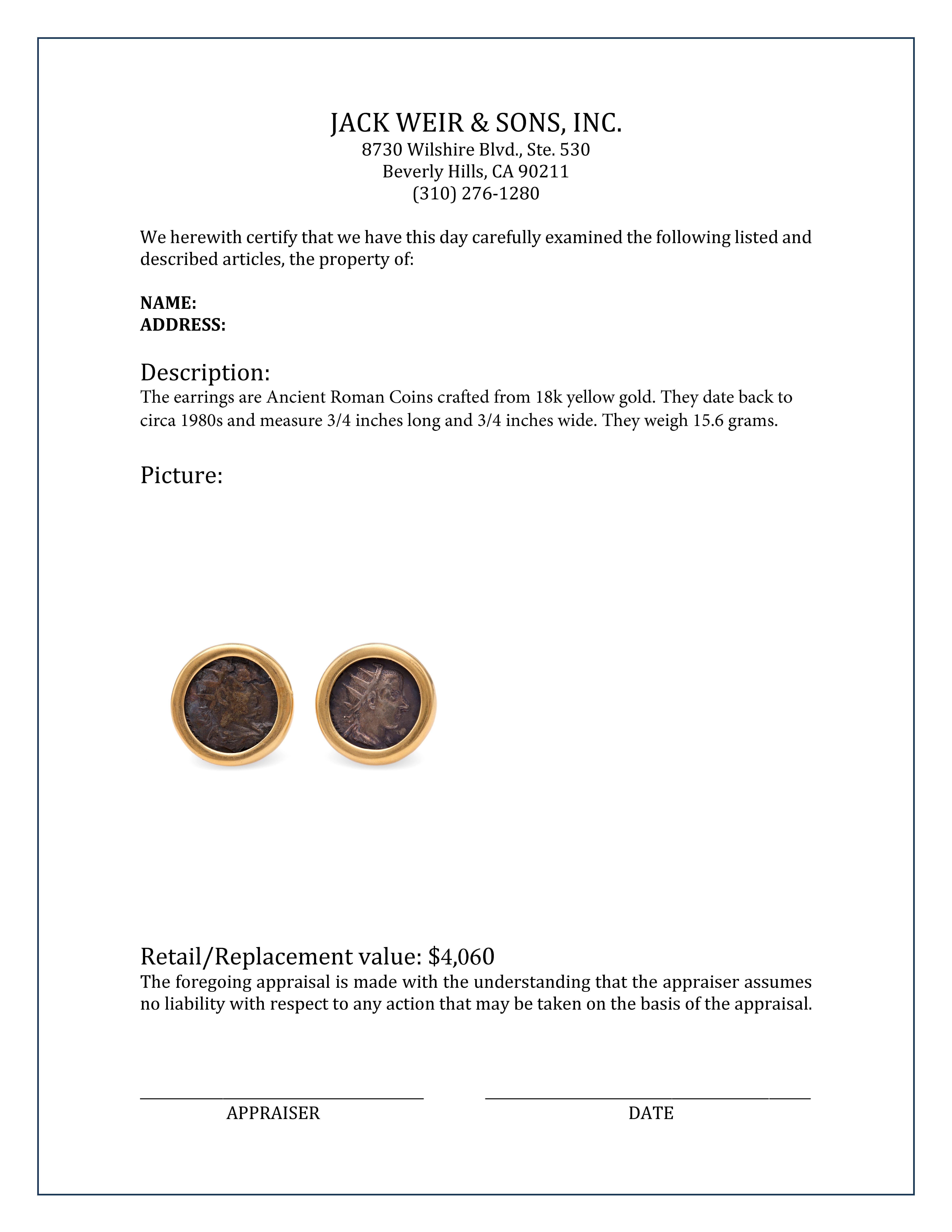 Ancient Roman Coin Gold Earrings 1