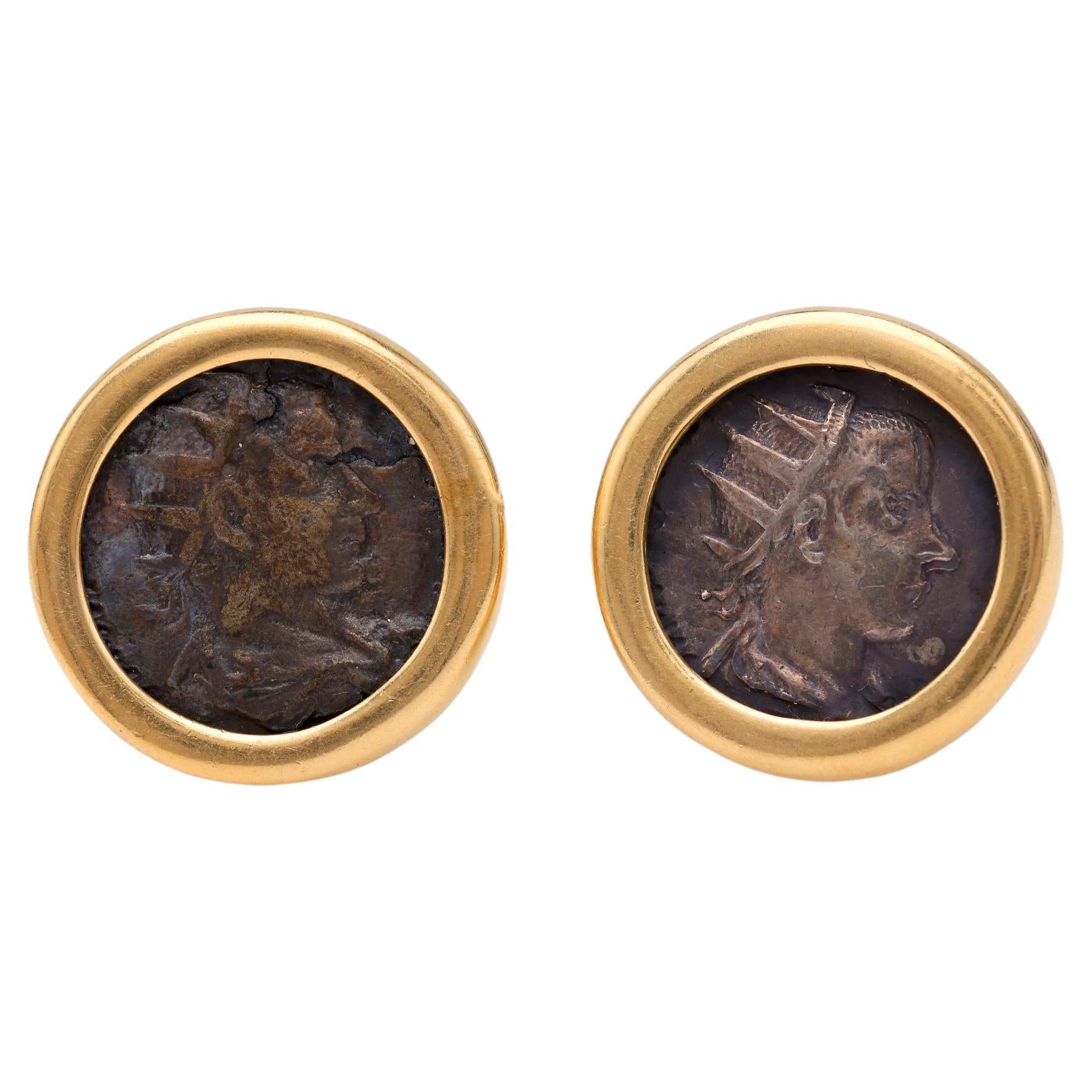 Ancient Roman Coin Gold Earrings For Sale