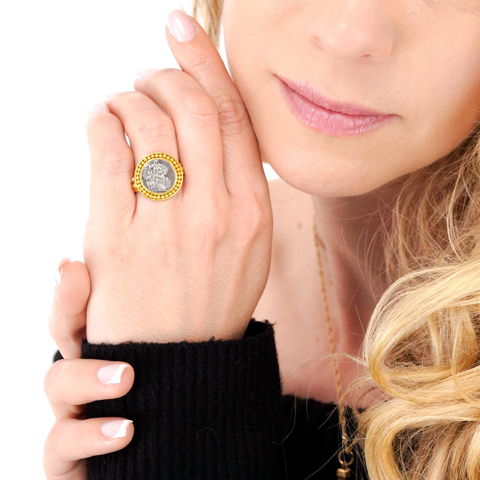 Women's or Men's Ancient Roman Coin Ring Hi-Karat For Sale