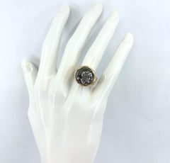 Ancient Roman Coin Set in Yellow Gold "Ionic Column" Ring