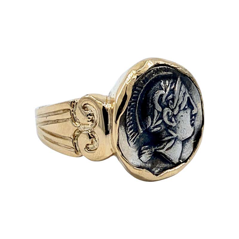 Sacchi Ancient Roman Coin Crossed Rope Ring 18 Karat Satin Yellow Gold ...