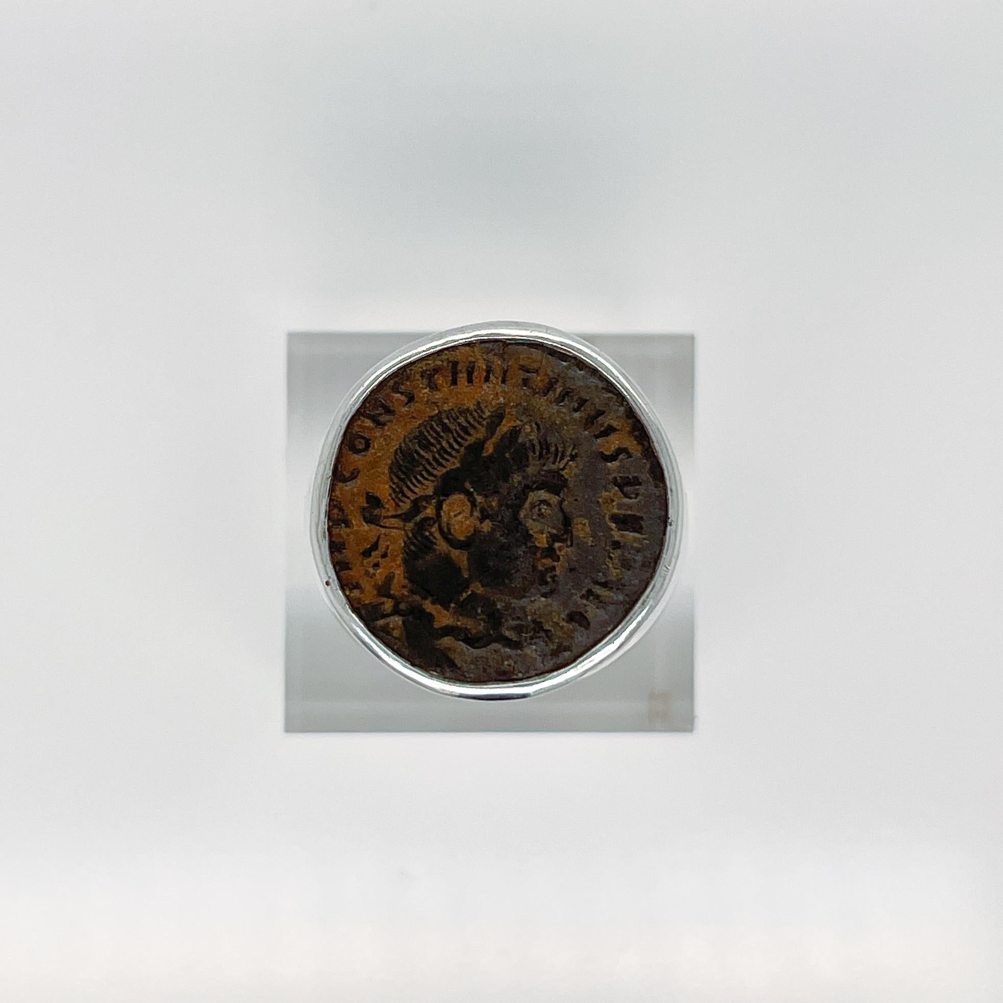 Bague de signalisation en argent sterling et pièces de monnaie romaines antiques en vente 5