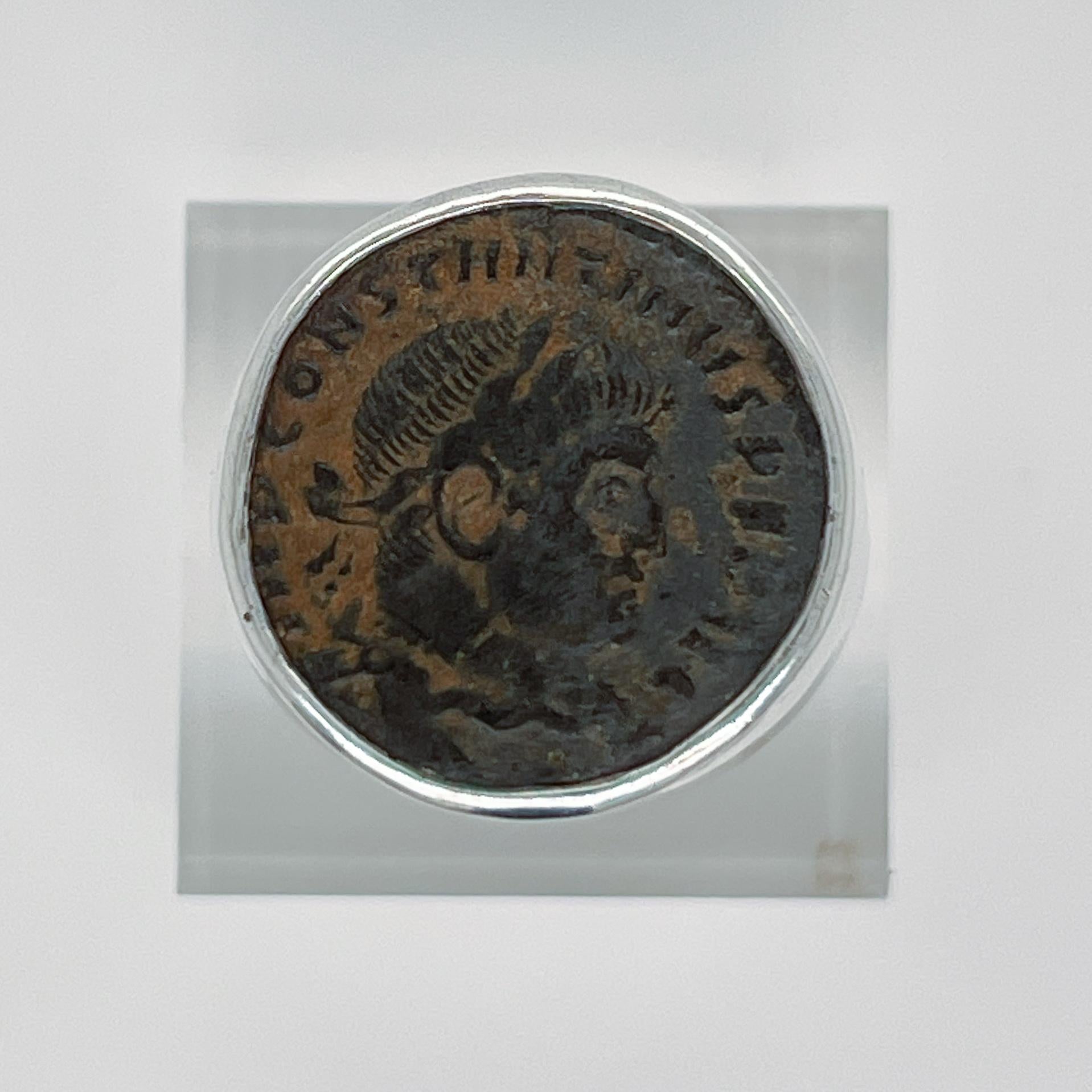 Bague de signalisation en argent sterling et pièces de monnaie romaines antiques en vente 6