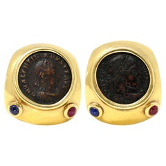 Ancient Roman Coins 18K Yellow Gold Clip-on Earrings